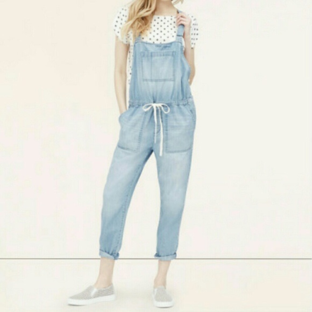 LOFT Chambray Overalls with drawstring waist